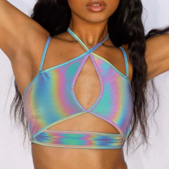 iHeartRaves Party Lights Rainbow Reflective Cutout Top - Picture 3 of 9